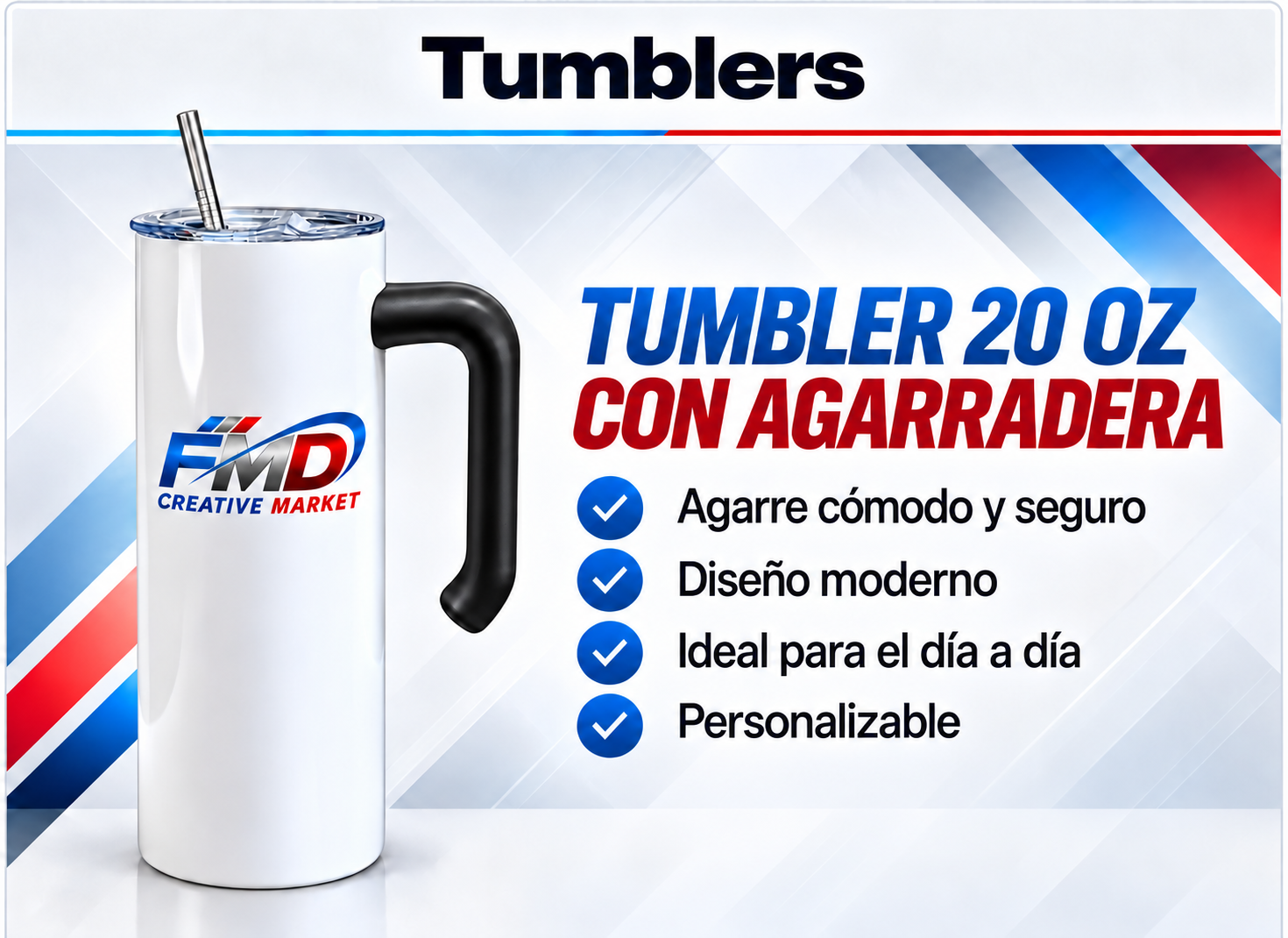 Tumbler20oz con agarradera negra