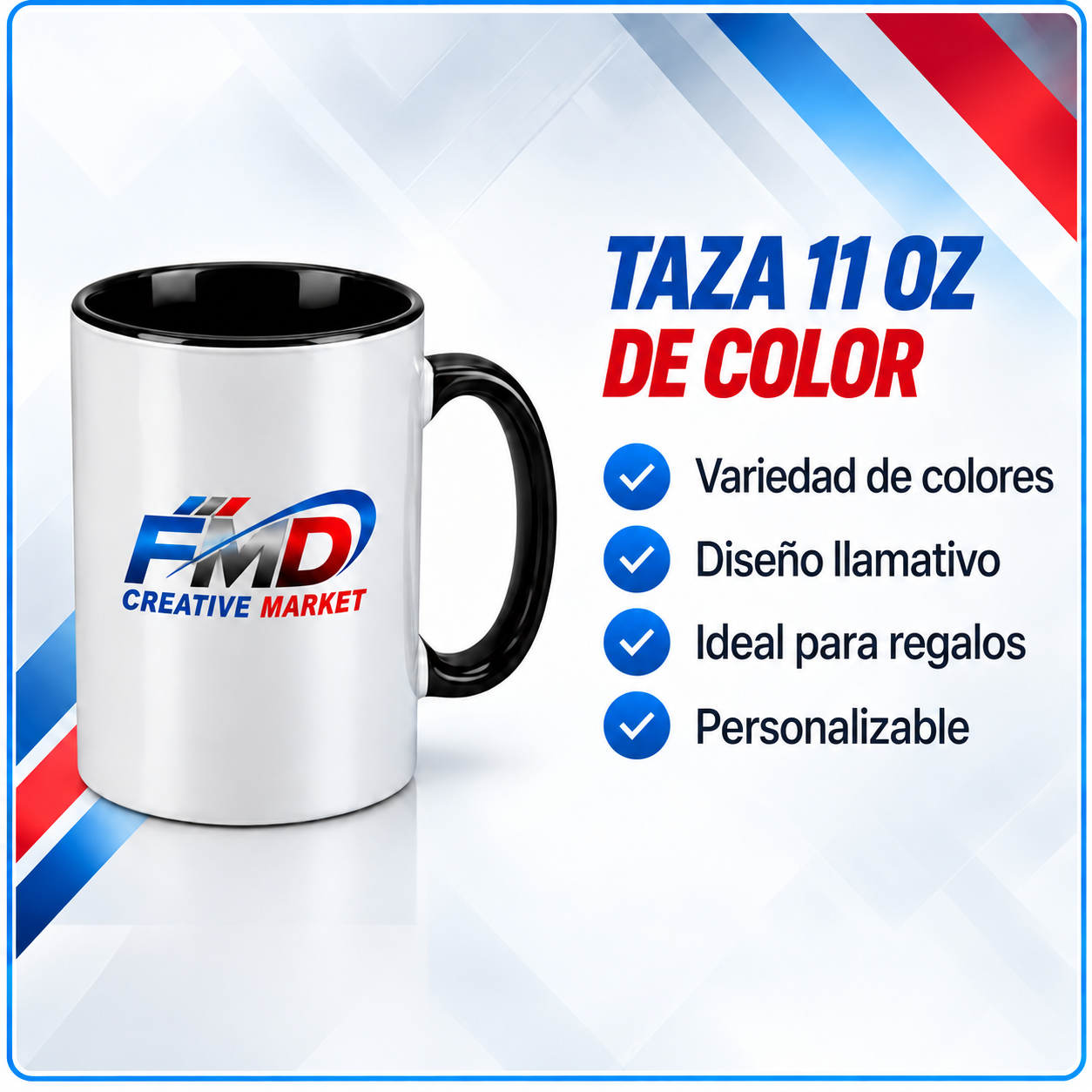 Taza11oz de color; interior y agarradera negros visibles